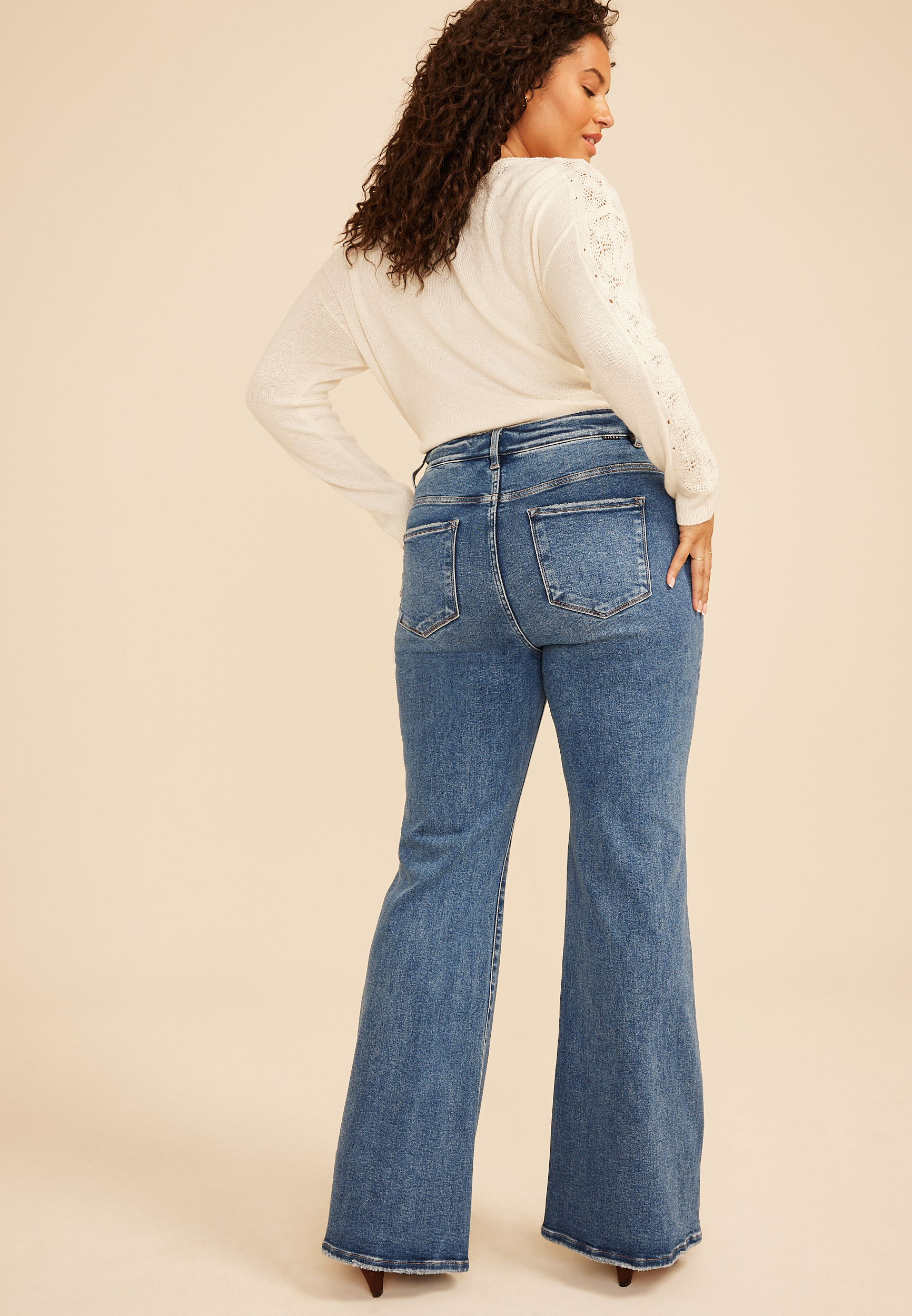 Plus Size Risen&reg; High Rise Tummy Control Panel Ripped Flare Jean, C3337, large
