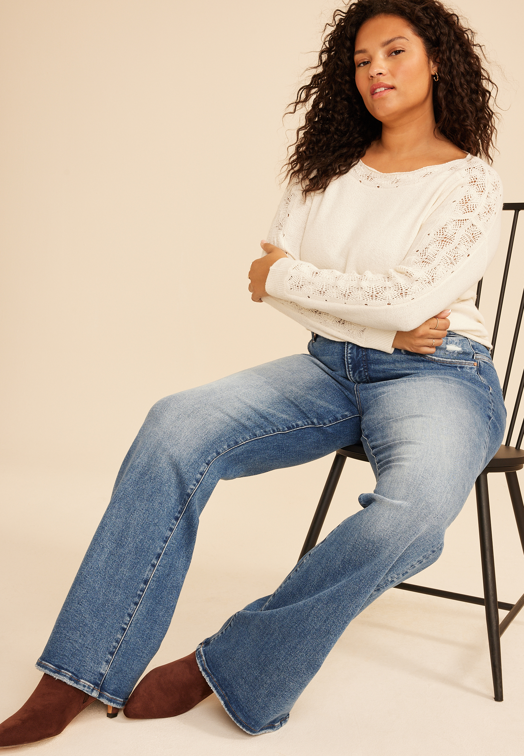 Plus Size Risen&reg; High Rise Tummy Control Panel Ripped Flare Jean, C3337, large