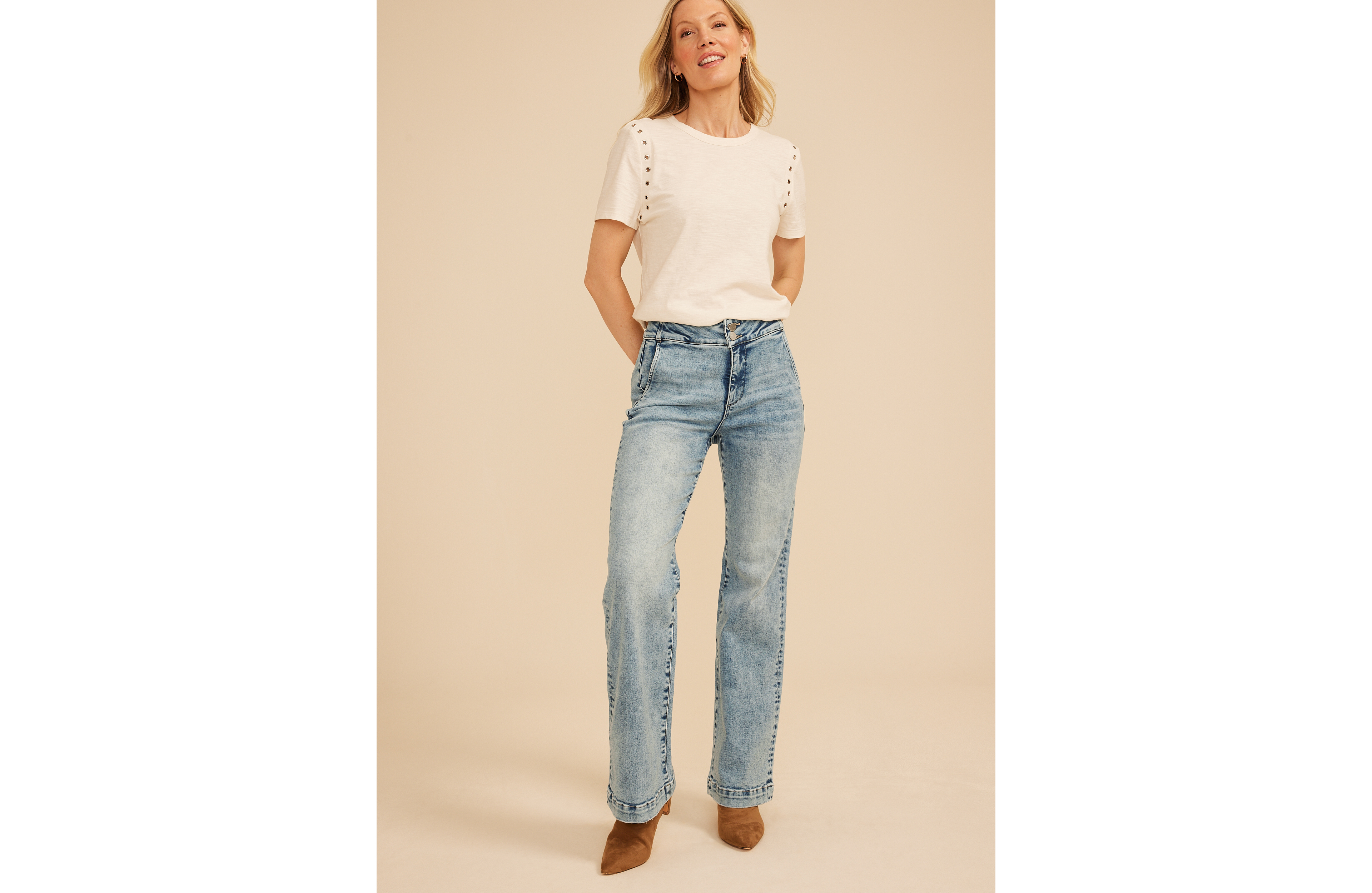 Risen Jeans® High Rise Tummy Control Panel Double Button Trouser Bootcut Jean