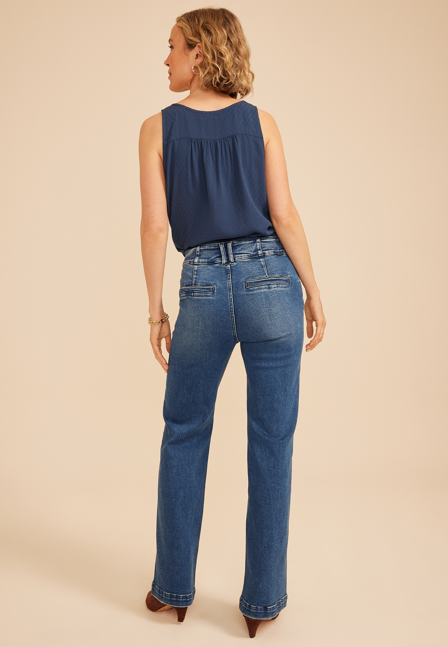 Risen&reg; High Rise Tummy Control Panel Double Button Trouser Bootcut Jean, C258, large