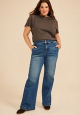 Plus Size Risen&reg; High Rise Tummy Control Panel Double Button Trouser Bootcut Jean, C258, small