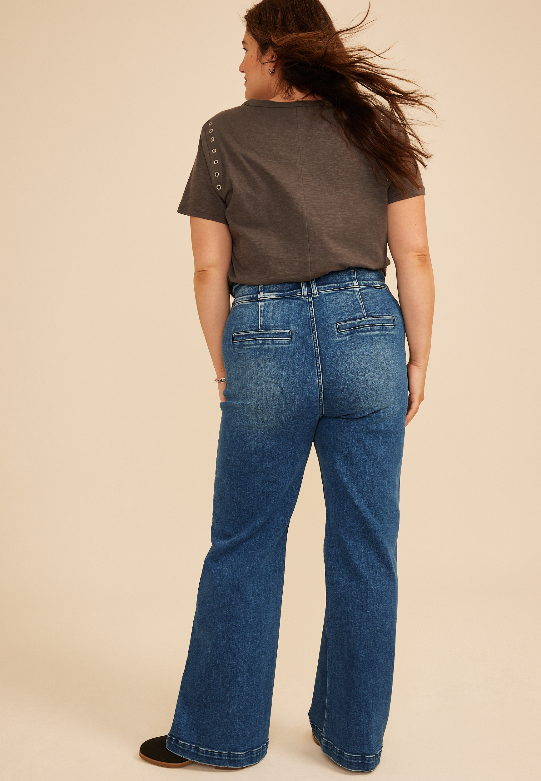 Plus Size Risen&reg; High Rise Tummy Control Panel Double Button Trouser Bootcut Jean, C258, large