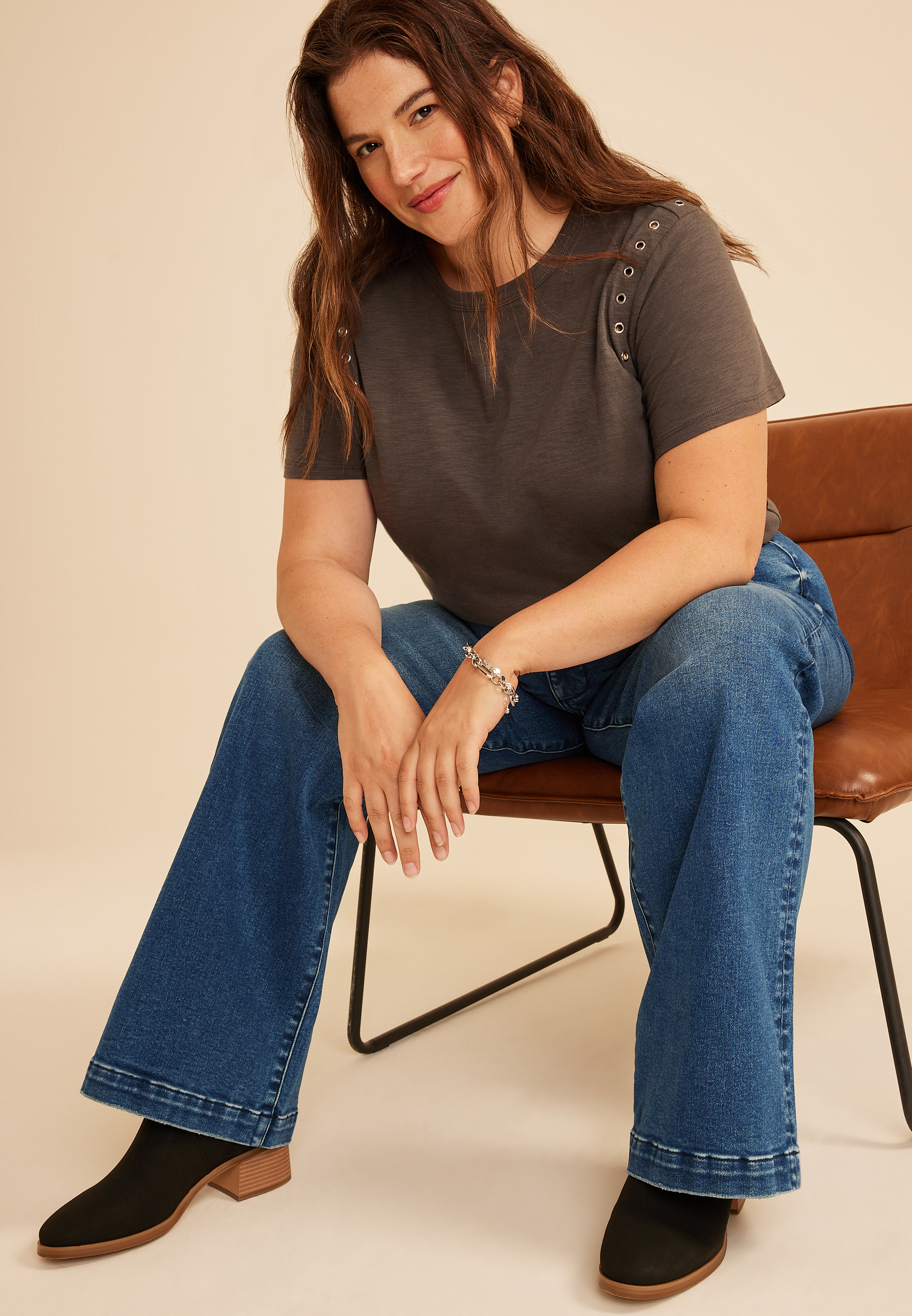 Plus Size Risen&reg; High Rise Tummy Control Panel Double Button Trouser Bootcut Jean, C258, large