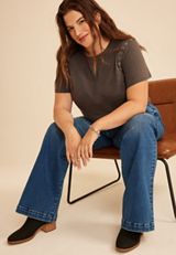 Plus Size Risen&reg; High Rise Tummy Control Panel Double Button Trouser Bootcut Jean, C258, small