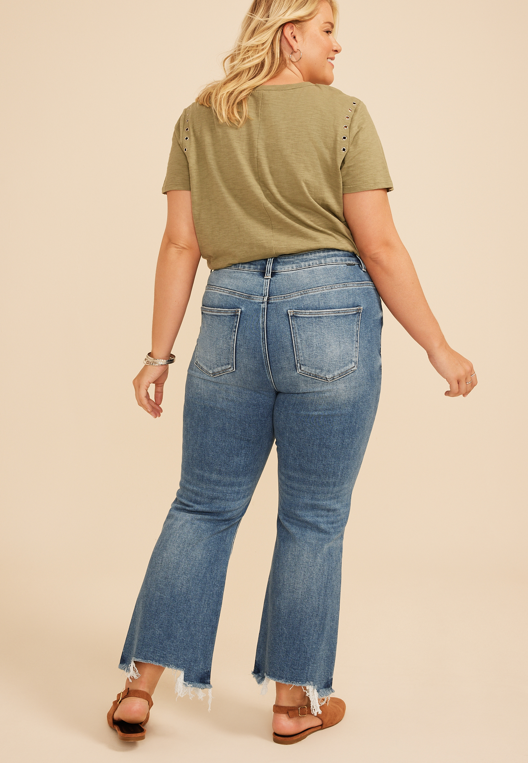 Plus Size Risen&reg; High Rise Fray Hem Ankle Flare Jean, C3337, large