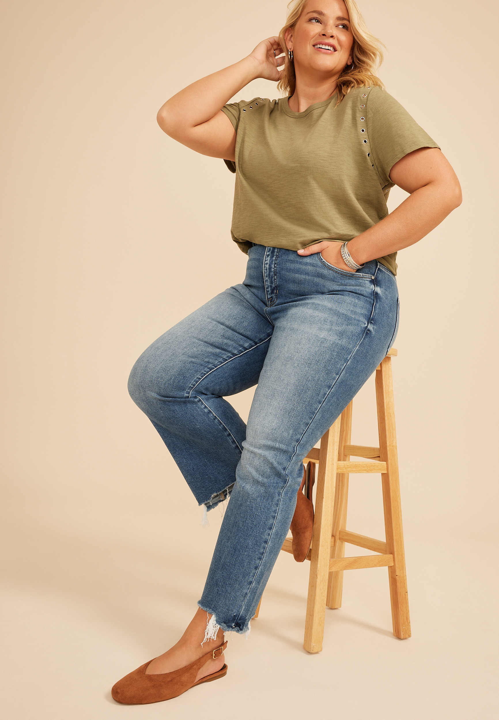 Plus Size Risen&reg; High Rise Fray Hem Ankle Flare Jean, C3337, large