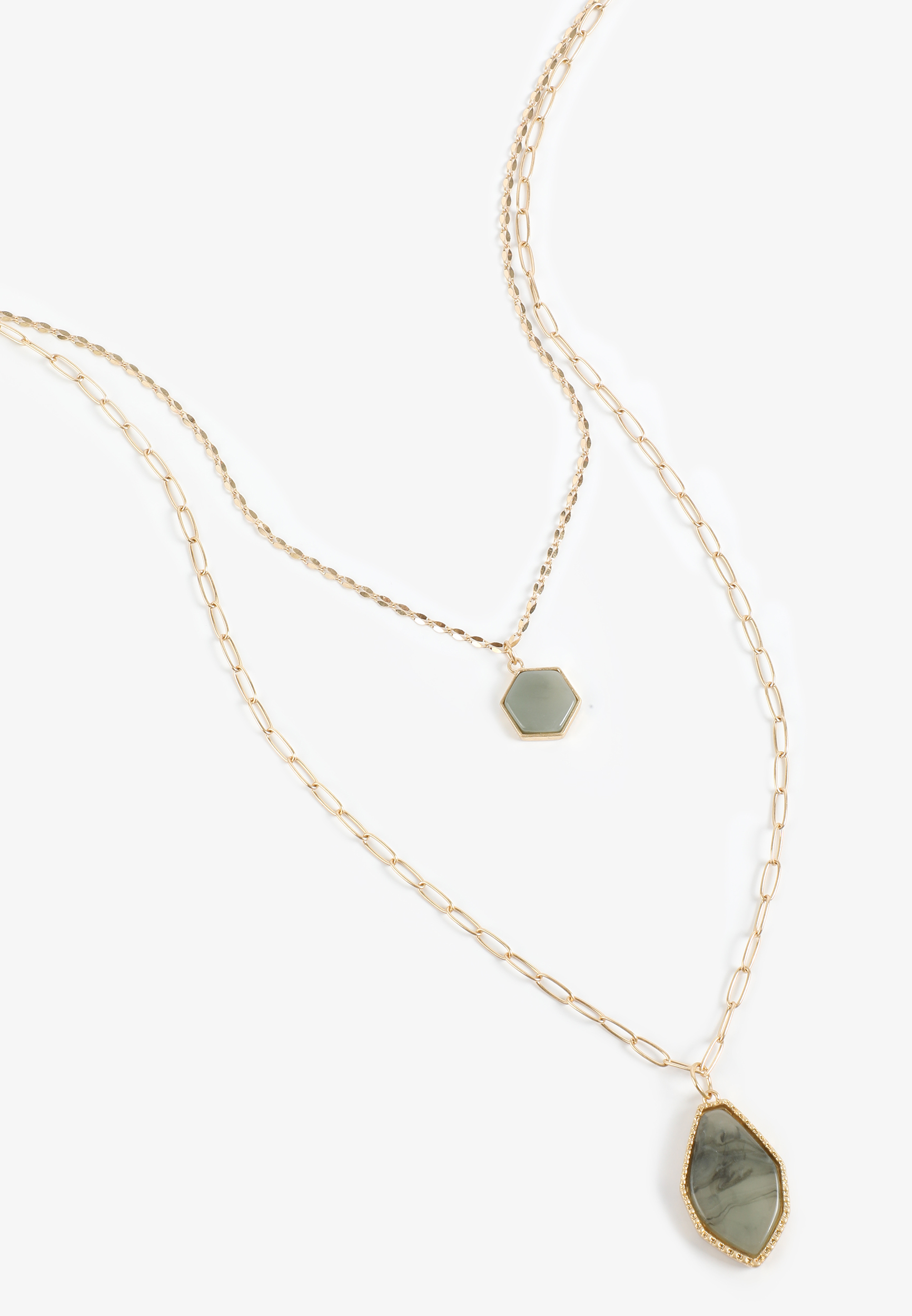 Gold Faux Stone Layered Pendant Necklace