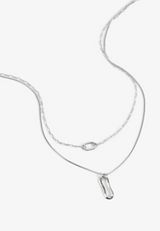 Silver Wavy Ovals Layered Pendant Necklace Set, C431, small