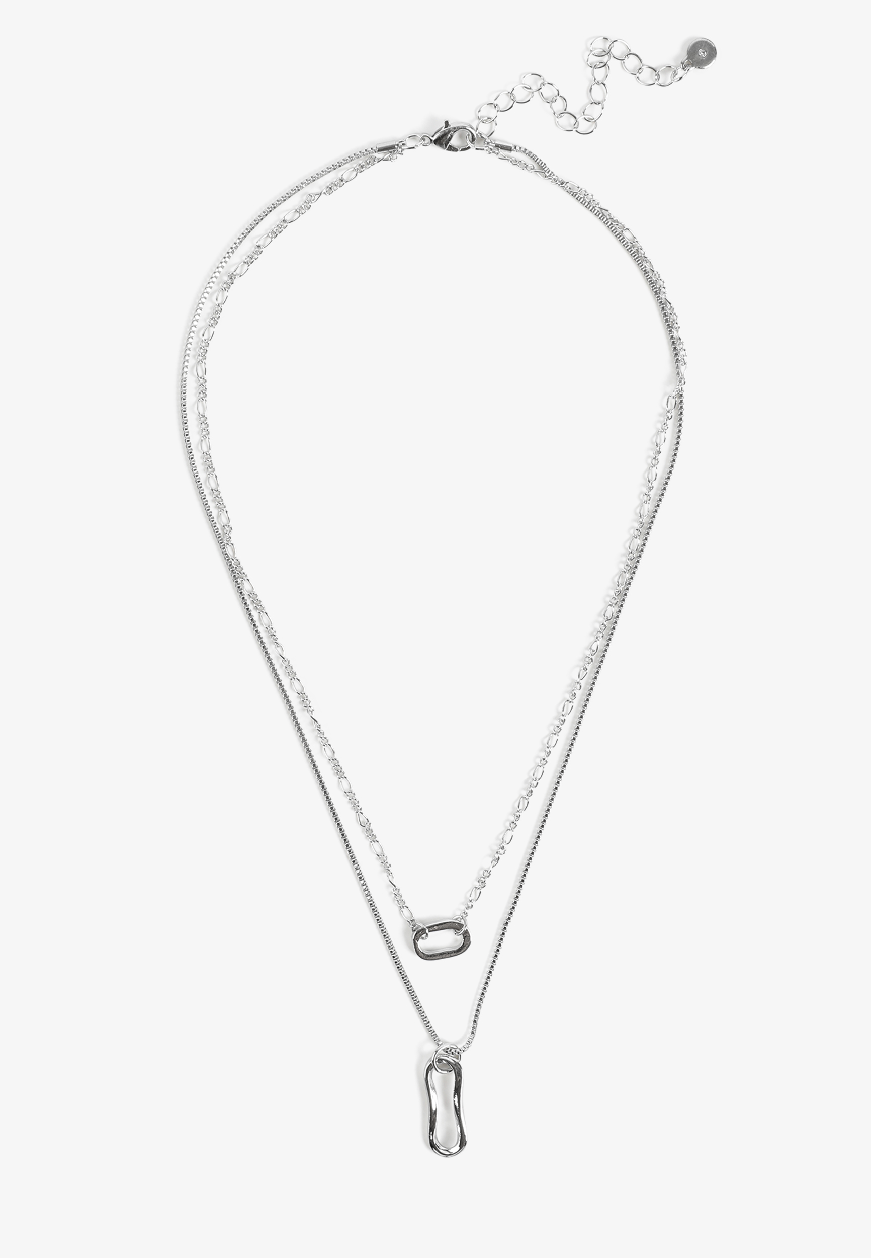 Silver Wavy Ovals Layered Pendant Necklace Set, C431, large