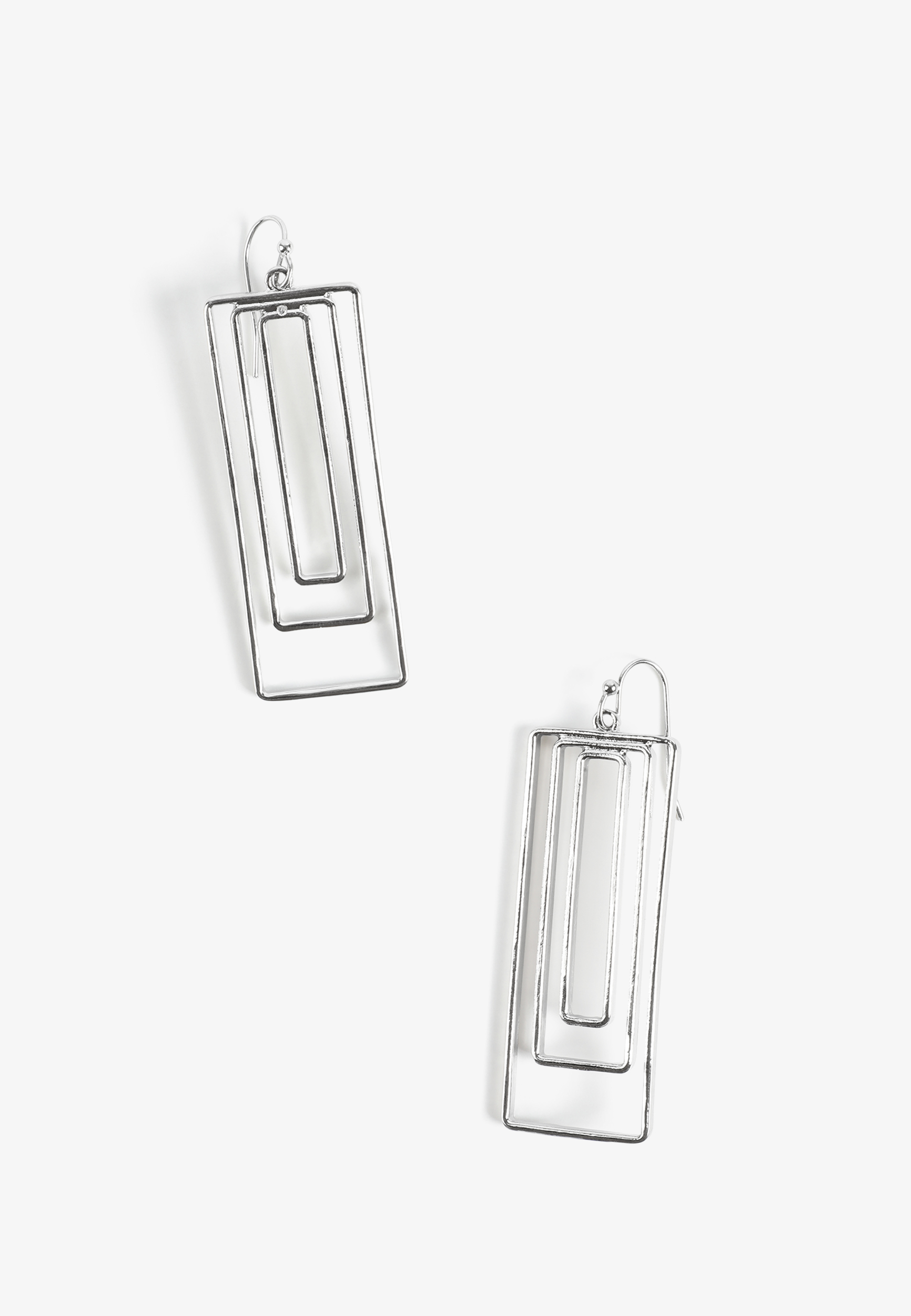 Silver Triple Wire Rectangle Drop Earrings