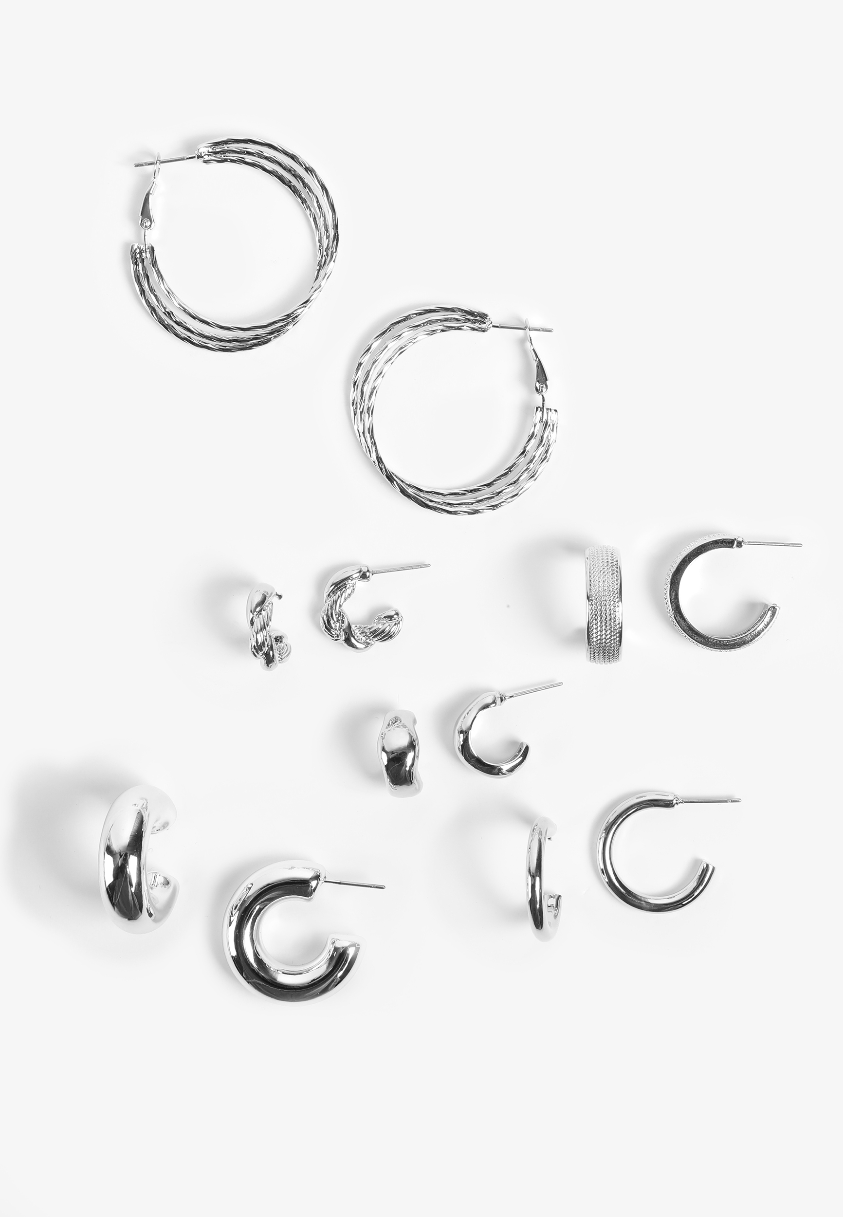 Silver Mixed Hoop Earring Set, C431, large