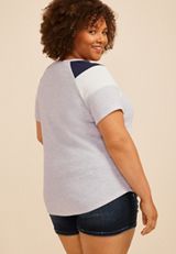 Plus Size Seersucker Colorblock Short Sleeve Tee, C2823, small