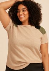 Plus Size Seersucker Colorblock Short Sleeve Tee, C3263, small