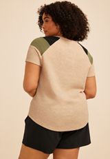 Plus Size Seersucker Colorblock Short Sleeve Tee, C3263, small