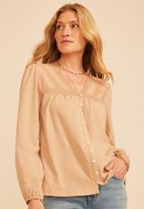 Lace Trim V Neck Cotton Blouse, C5724, small