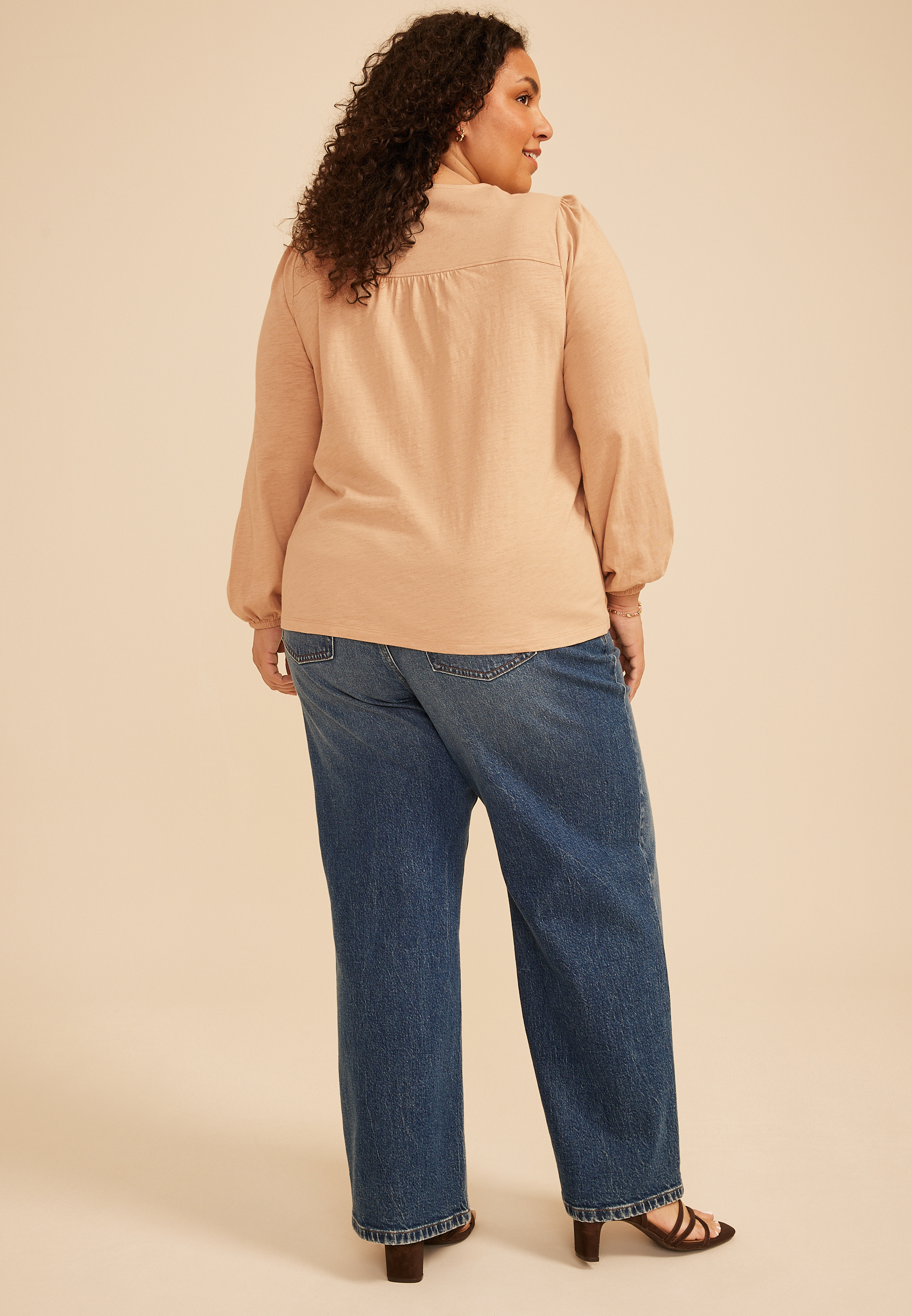 Plus Size Lace Trim V Neck Cotton Blouse, C5724, large