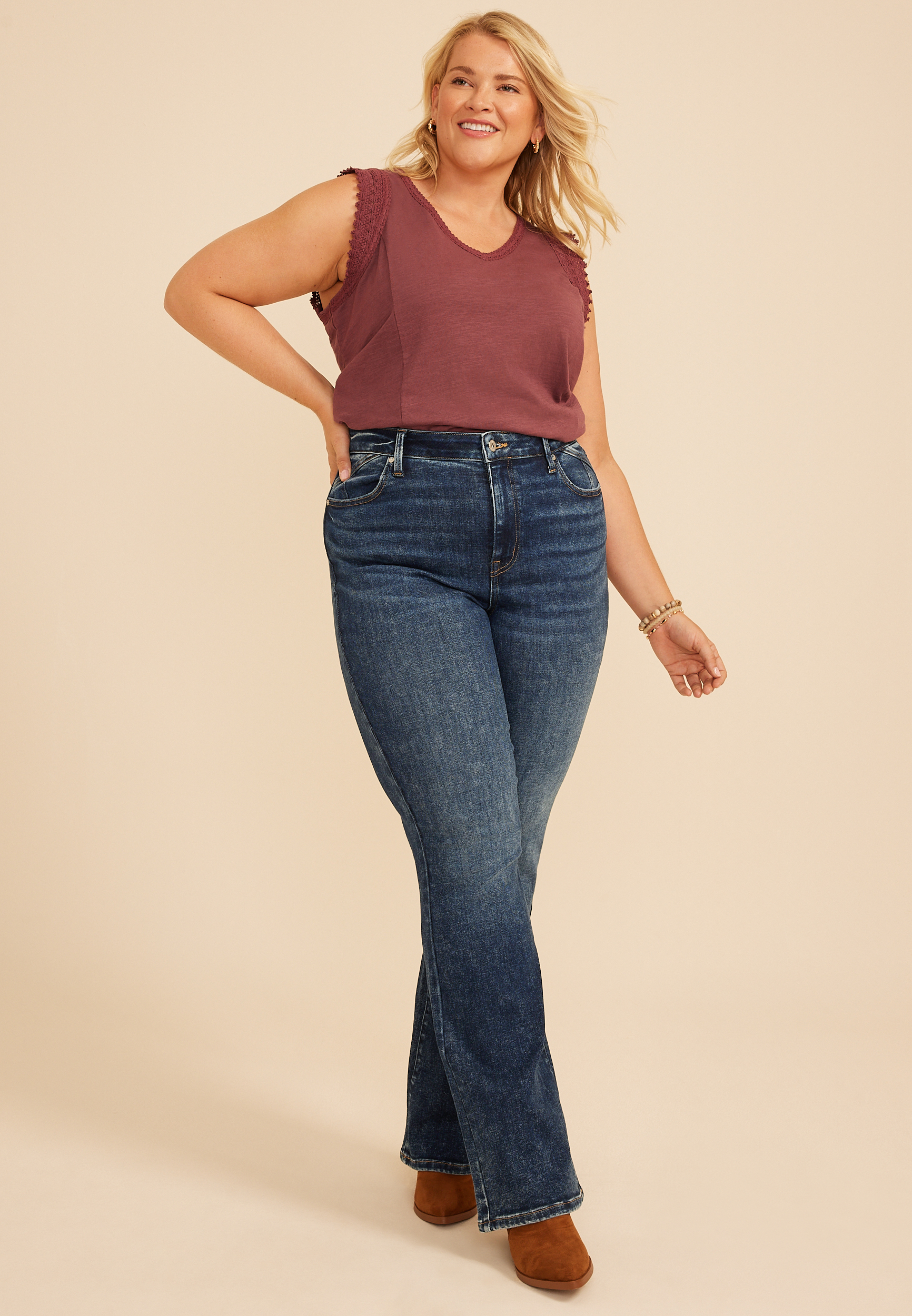 Plus Size edgely&trade; Super High Rise Marble Wash Slim Boot Jean, C258, large