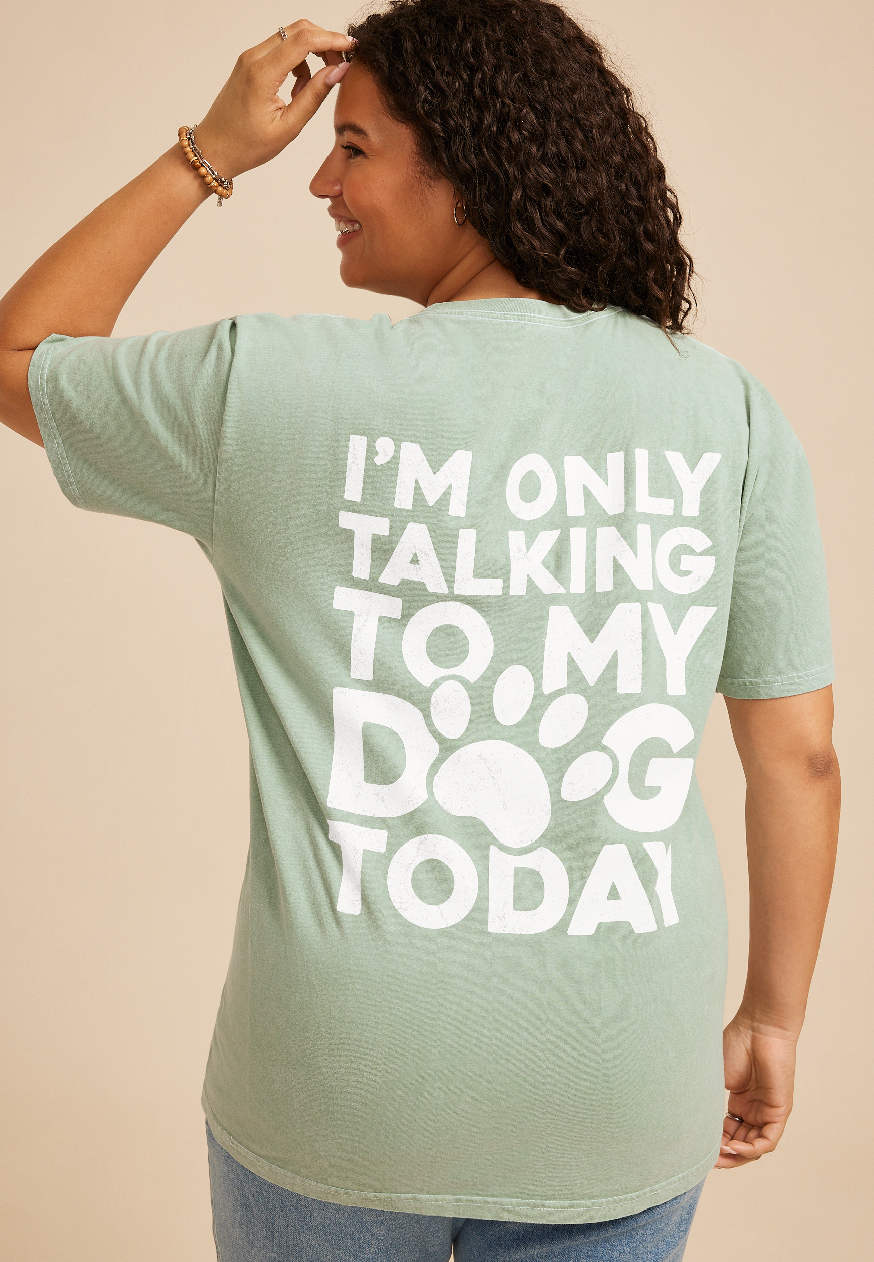 Plus Size Talk To My Dog Standard Fit Graphic Tee, DUSTY SAGE, large