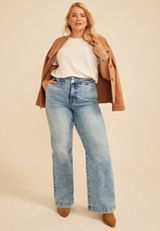 Plus Size Risen® High Rise Tummy Control Panel Double Button Trouser Bootcut Jean, C2806, small