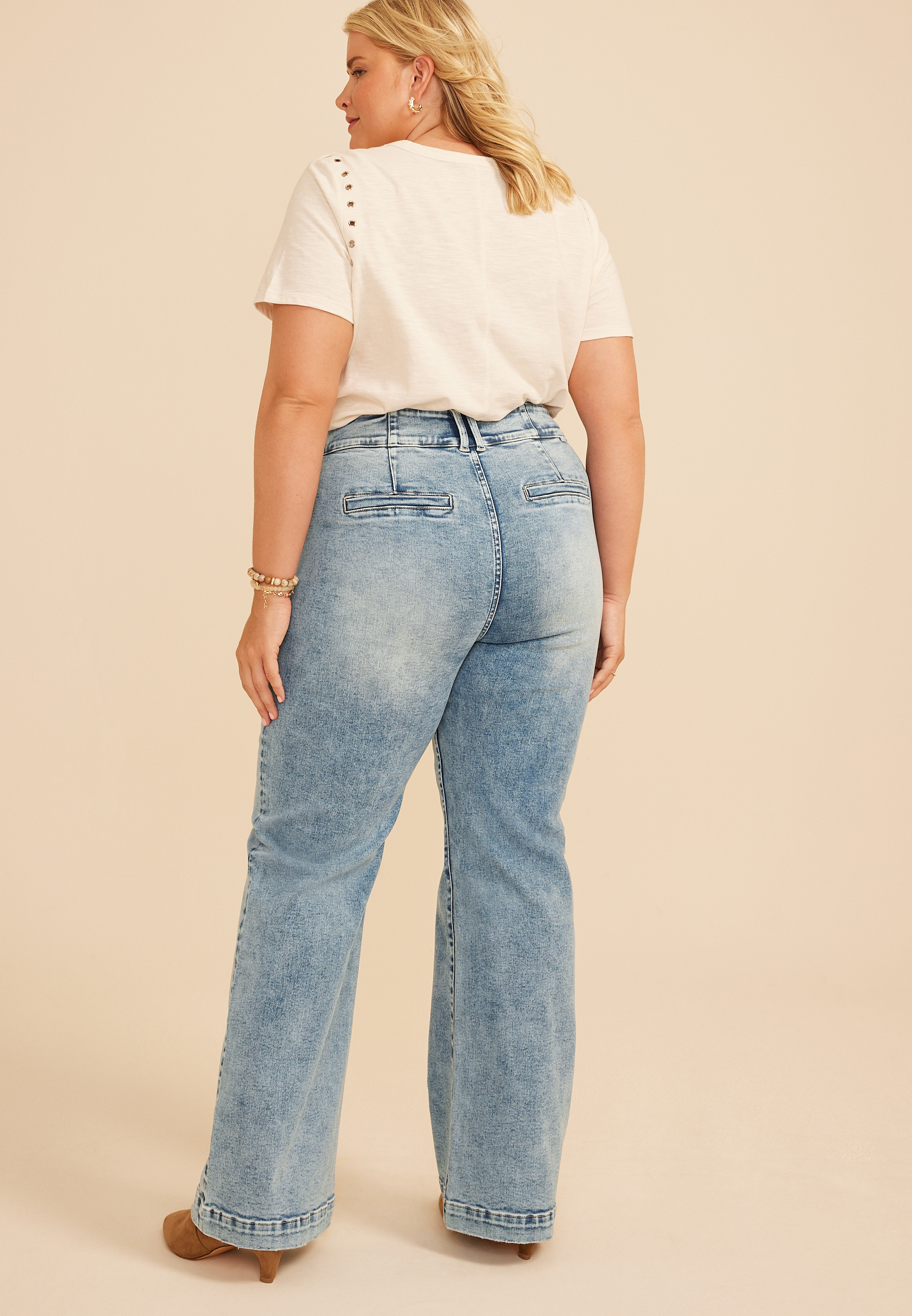 Plus Size Risen® High Rise Tummy Control Panel Double Button Trouser Bootcut Jean, C2806, large