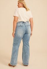 Plus Size Risen® High Rise Tummy Control Panel Double Button Trouser Bootcut Jean, C2806, small