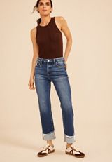 Risen&reg; High Rise Tummy Control Panel Ripped Cuff Ankle Straight Jean, C258, small