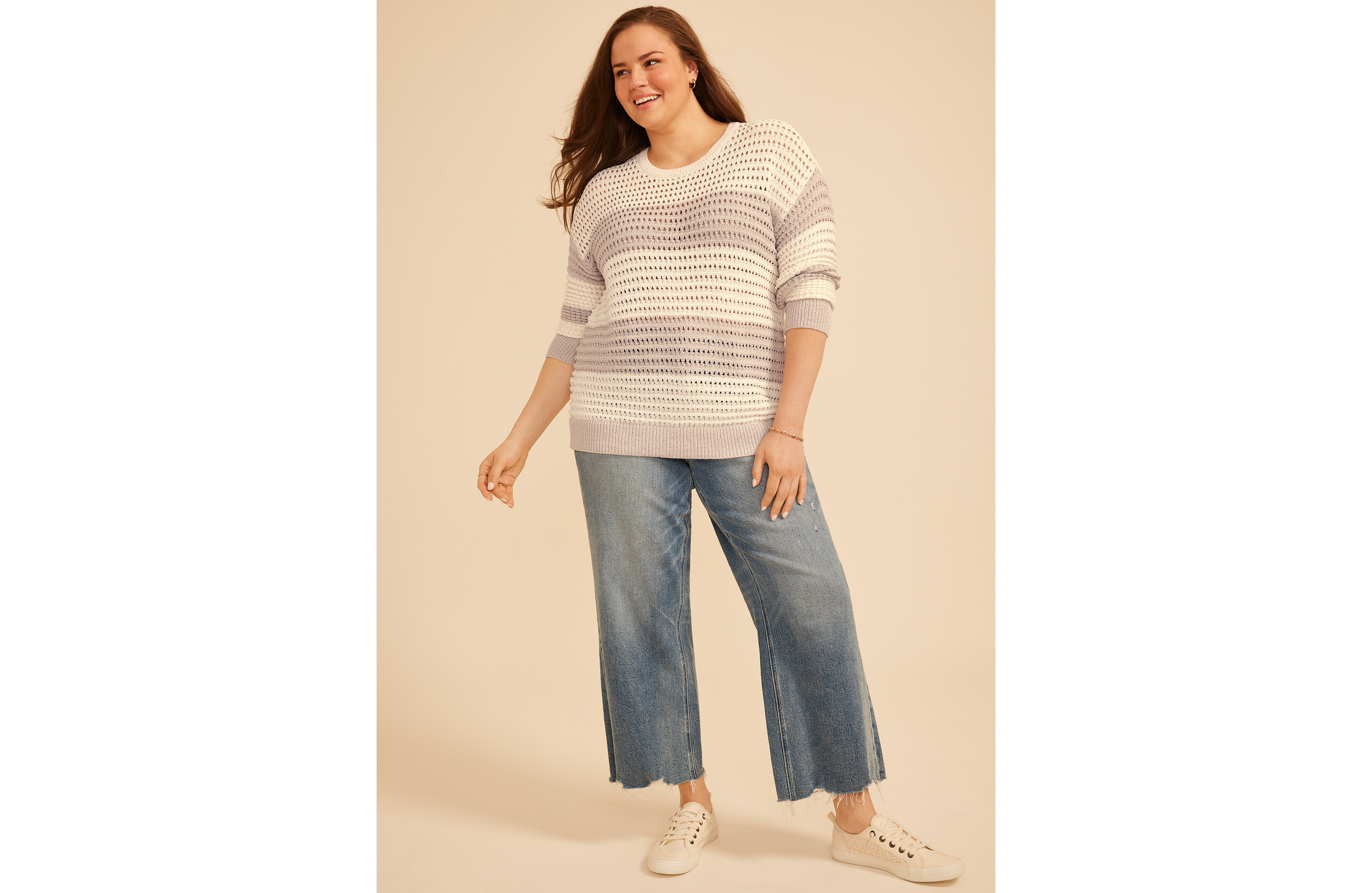Plus Boucle Stripe Crew Neck Sweater