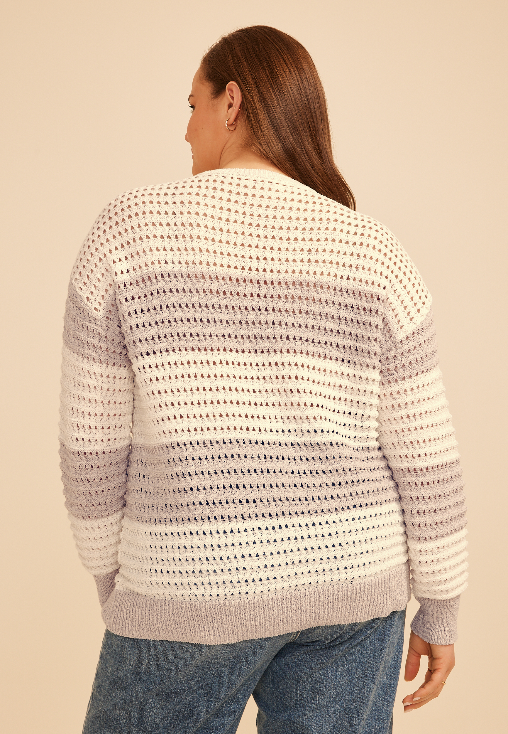 Plus Size Boucle Stripe Crew Neck Sweater, C1246, large
