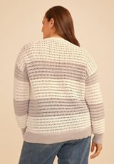 Plus Size Boucle Stripe Crew Neck Sweater, C1246, small