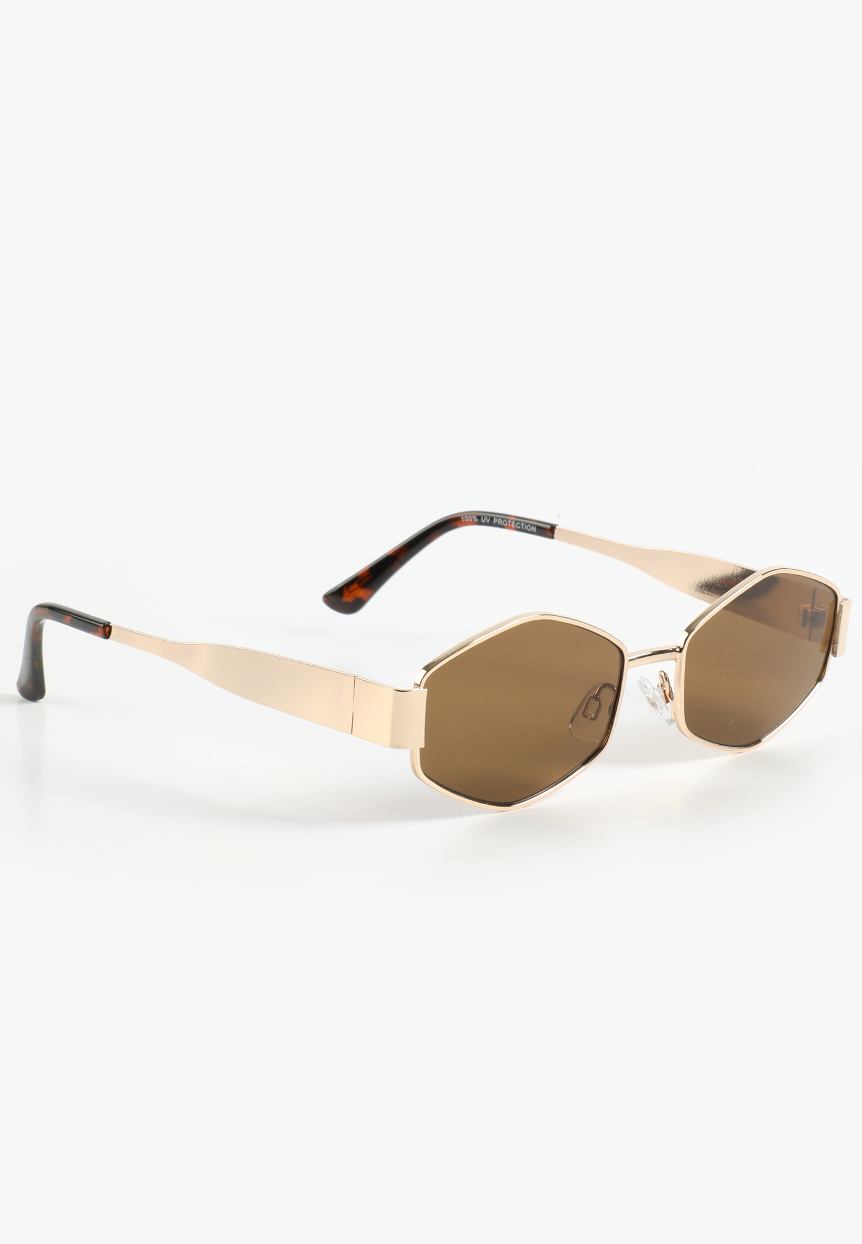 Gold Metal Narrow Hexagon Sunglasses