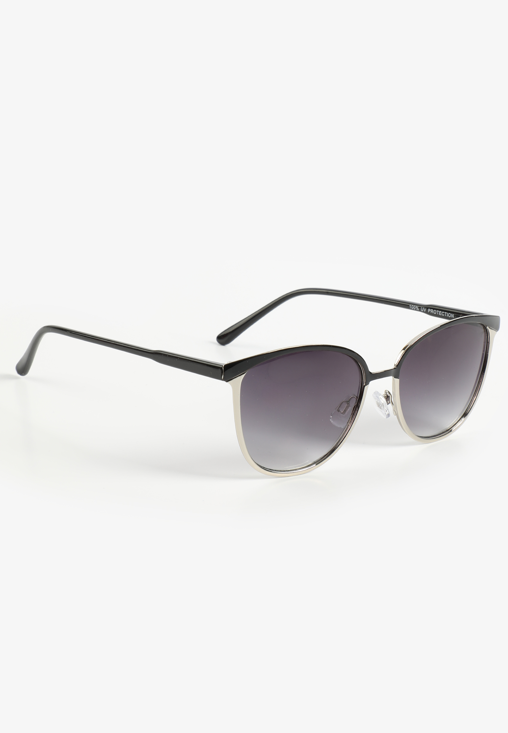 Black Enamel Silver Metal Round Sunglasses
