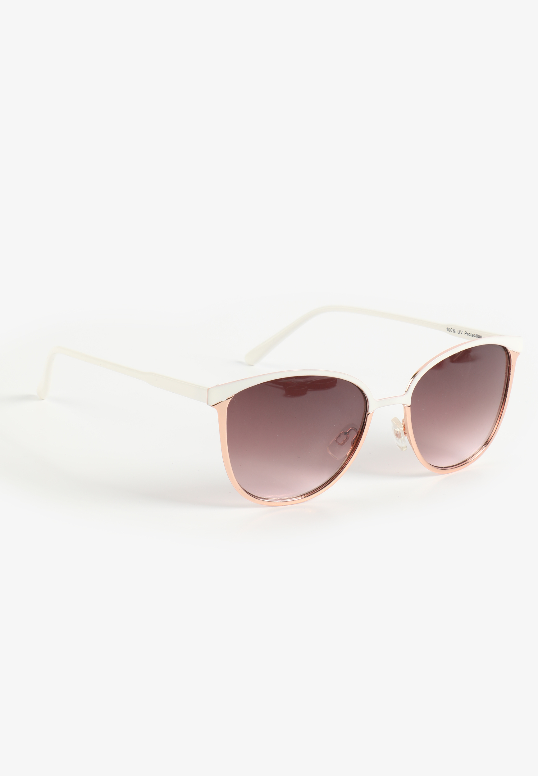 White Enamel Rose Gold Metal Round Sunglasses