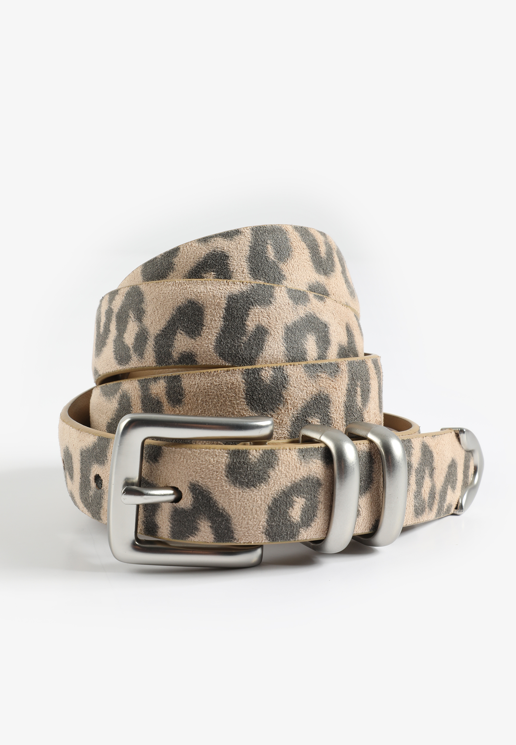 Faux Suede Leopard Silver Buckle Belt