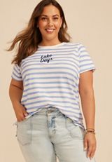 Plus Size Striped Lake Days Classic Fit Graphic Tee, C1772, small