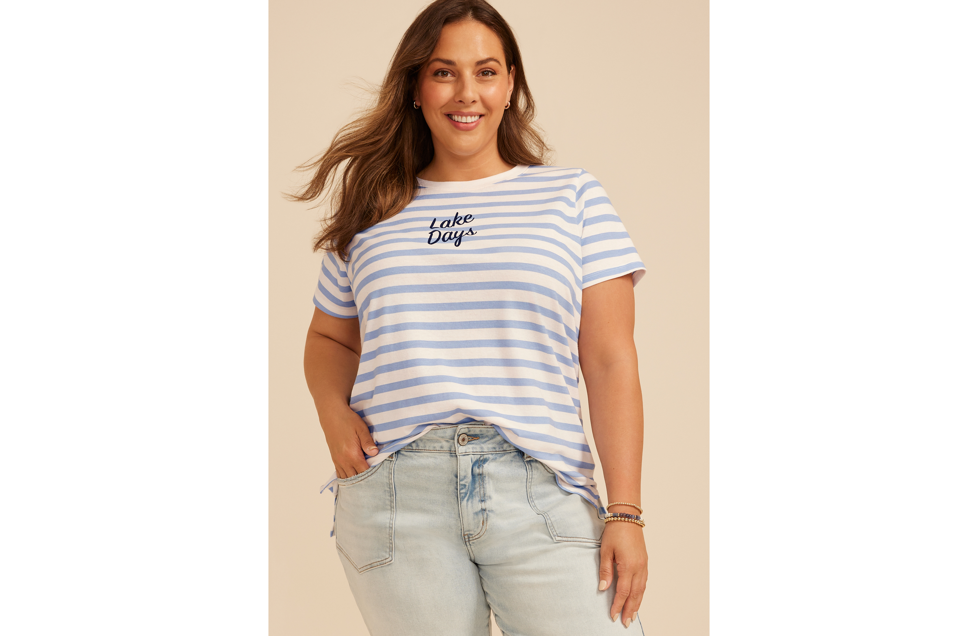 Plus Striped Lake Days Classic Fit Graphic Tee
