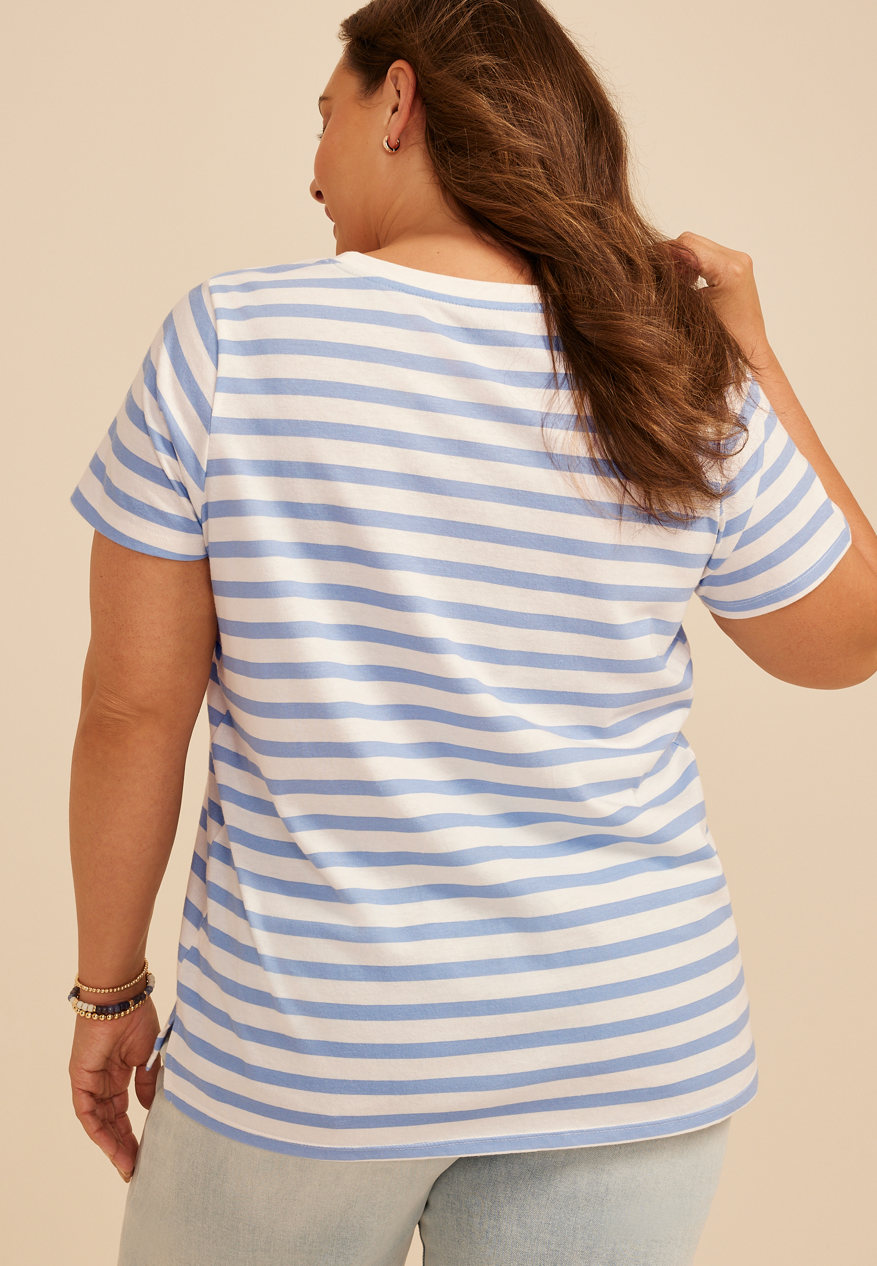 Plus Size Striped Lake Days Classic Fit Graphic Tee, C1772, large