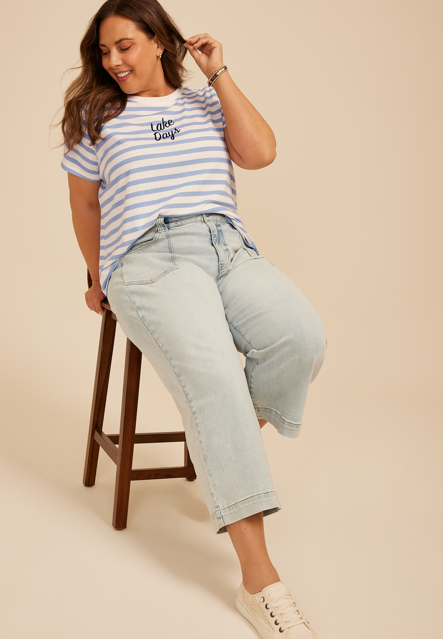 Plus Size Striped Lake Days Classic Fit Graphic Tee, C1772, large