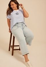 Plus Size Striped Lake Days Classic Fit Graphic Tee, C1772, small