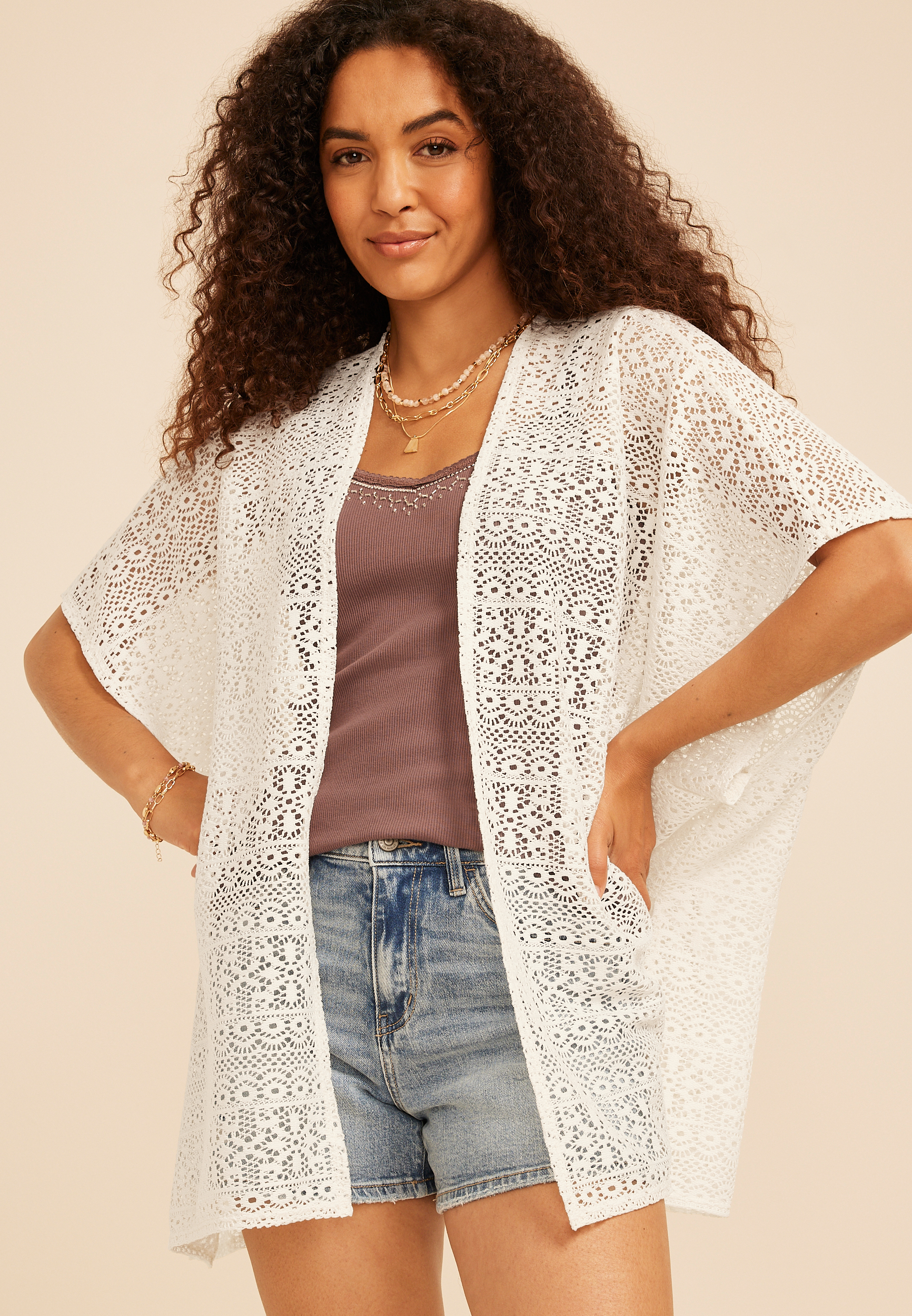 Ivory Woven Lace Kimono