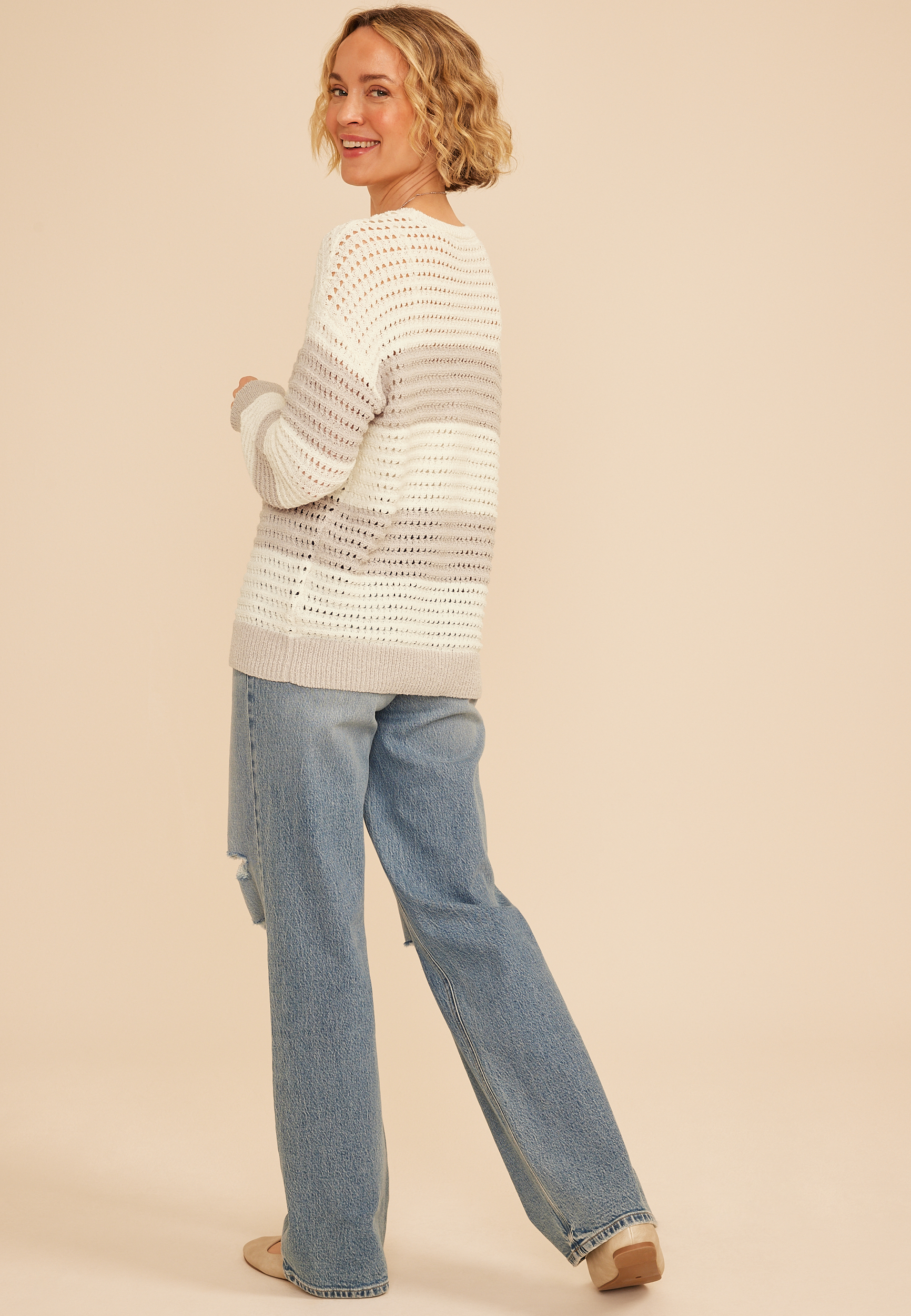 Boucle Stripe Crew Neck Sweater, C1246, large