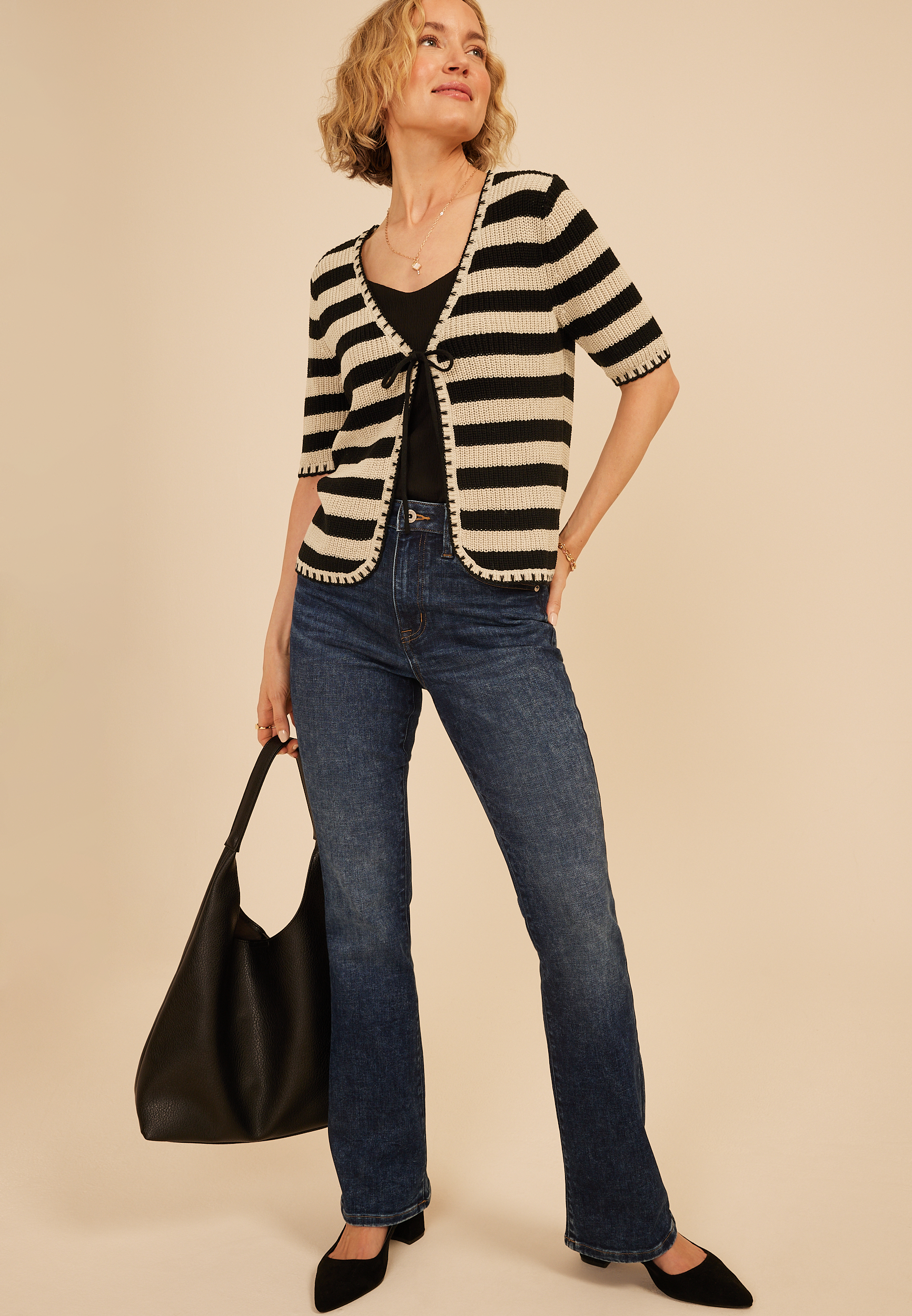 Stripe Tie Front Cardigan