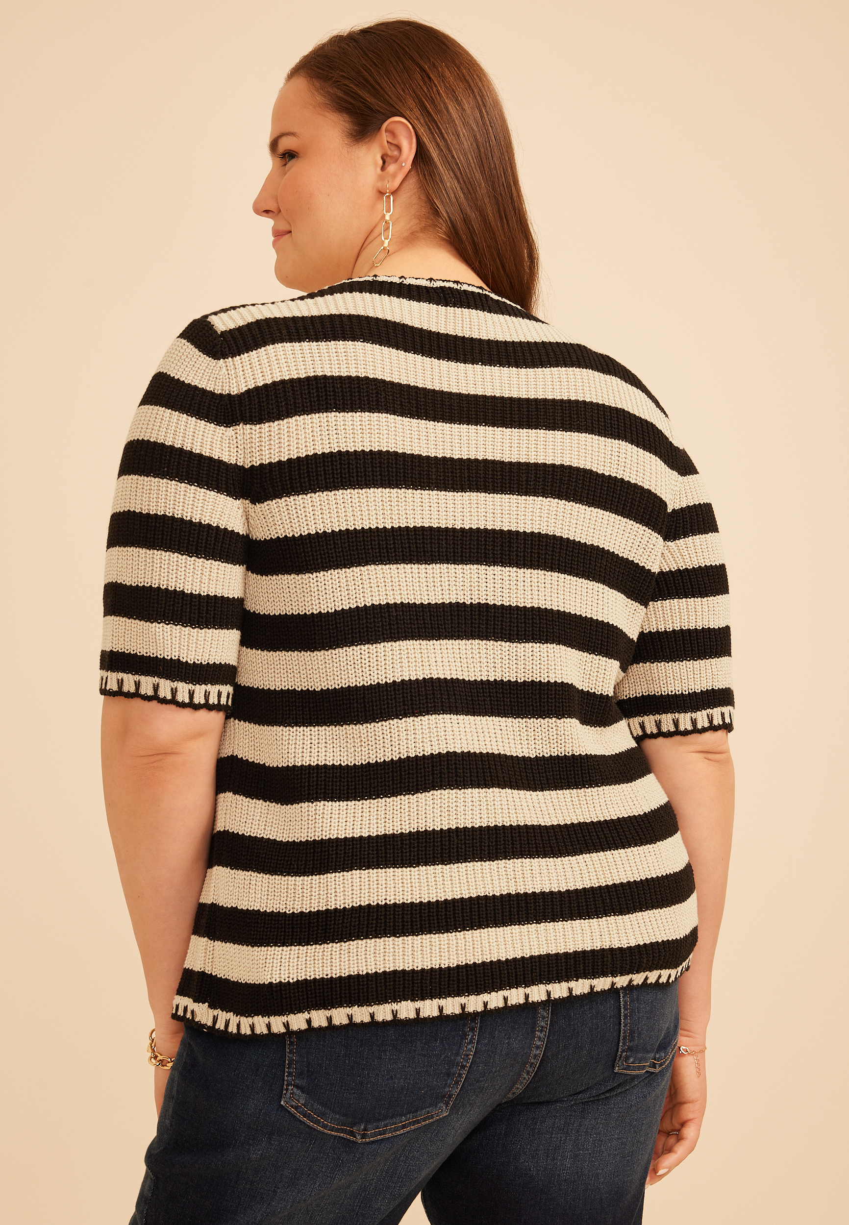 Plus Size Stripe Tie Front Cardigan, C1246, large
