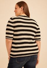 Plus Size Stripe Tie Front Cardigan, C1246, small