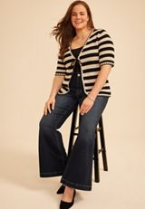 Plus Size Stripe Tie Front Cardigan, C1246, small