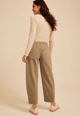 High Rise Tan Tie Waist Pull On Barrel Jean, C210, small