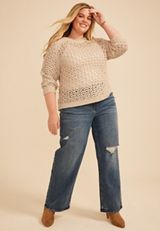 Plus Size Chunky Open Stitch Pointelle Sweater, C2972, small