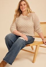 Plus Size Chunky Open Stitch Pointelle Sweater, C2972, small
