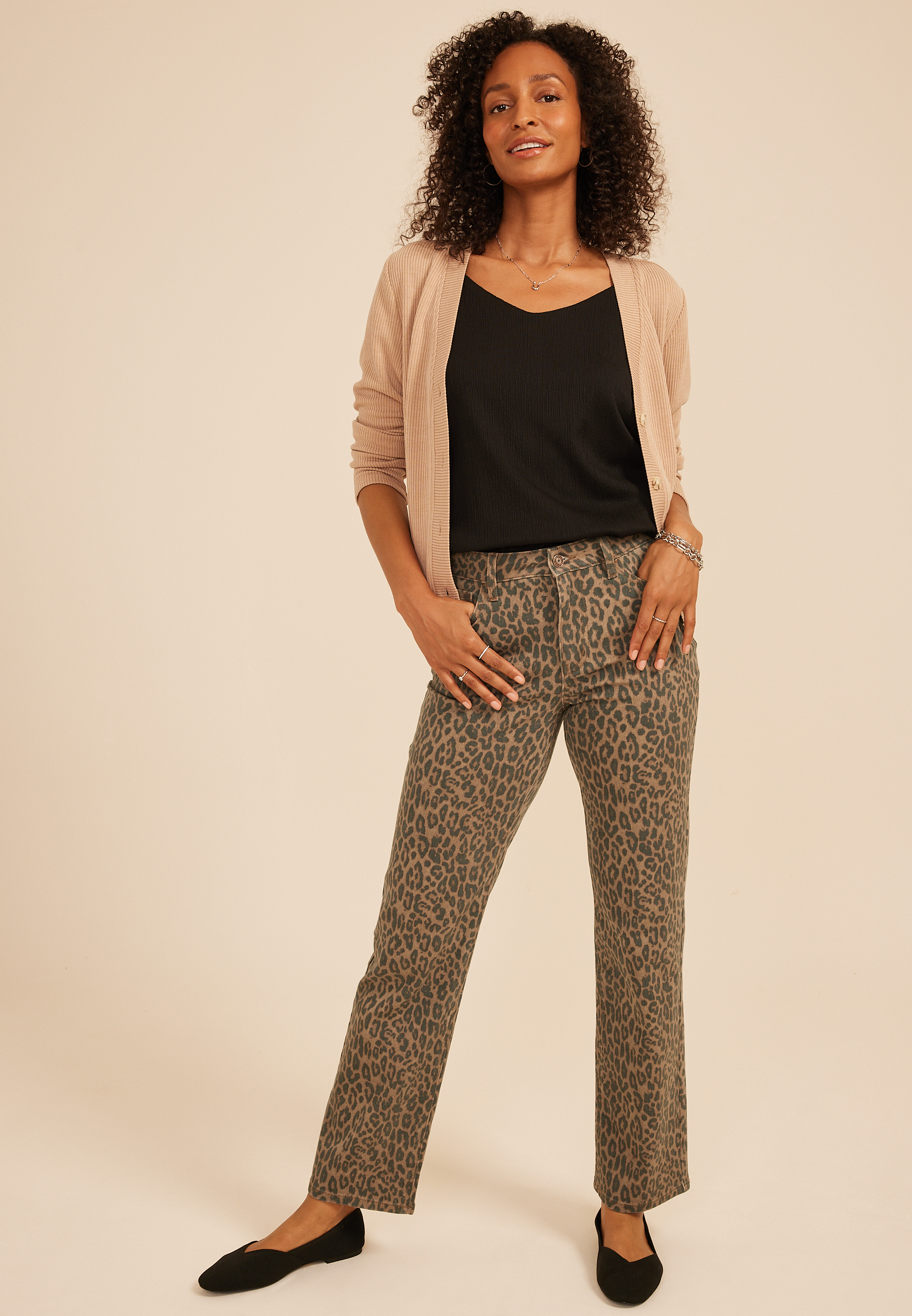 m jeans by maurices&trade; High Rise Leopard Relaxed Straight Jean