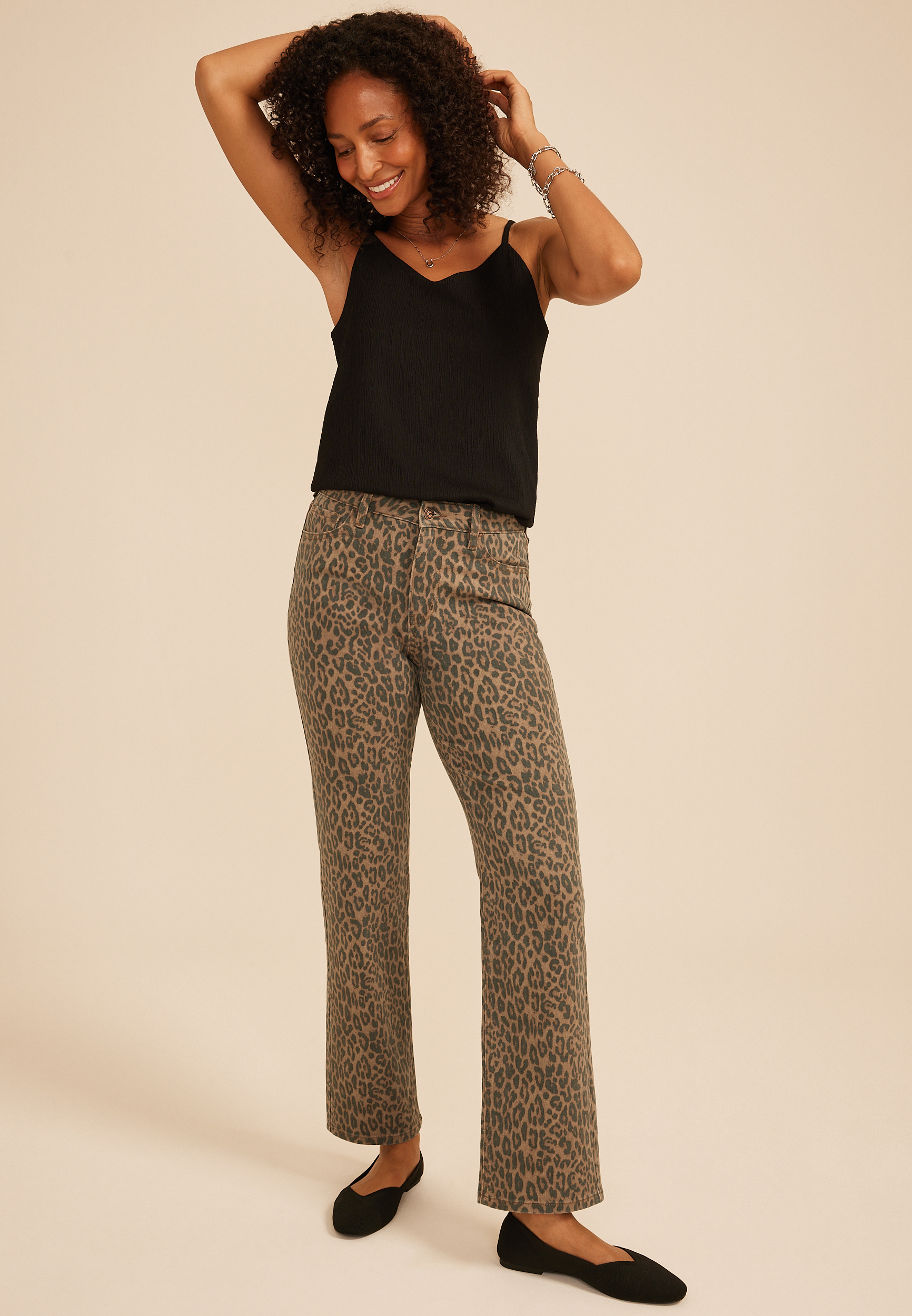 m jeans by maurices&trade; High Rise Leopard Relaxed Straight Jean, C542, large