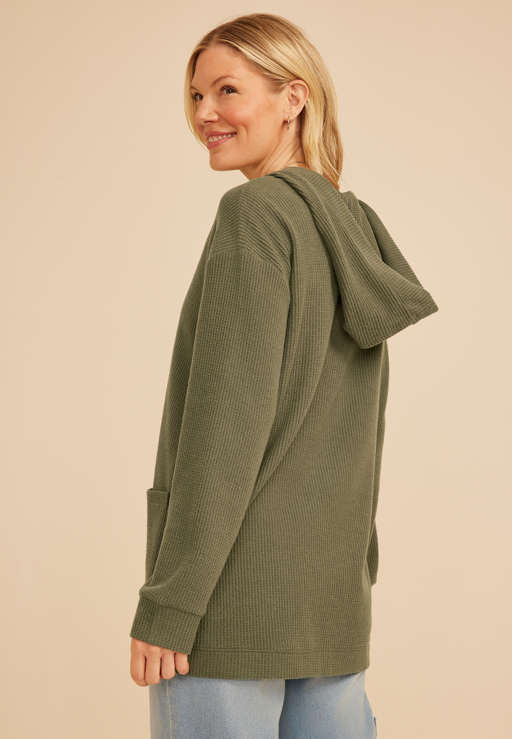 Brushed Waffle Hooded Cardigan, C3142, large